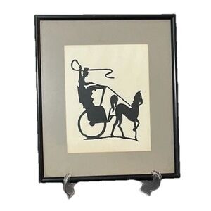 Vintage Framed Silhouette Picture Horse & Carriage Travel Victorian Style Decor